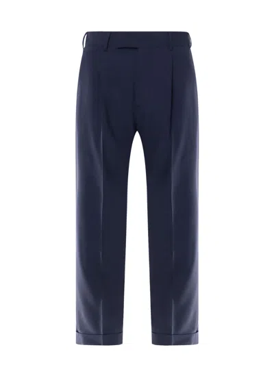 Pt Torino Virgin Wool Trouser With Feather Detail In Blue