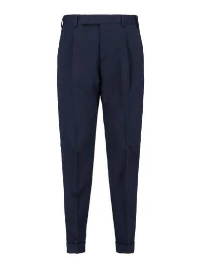 Pt Torino Navy Virgin Wool Tailored Trousers In Blue