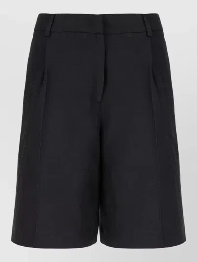 Pt Torino Viscose Blend Bermuda Shorts Pleated Front In Black