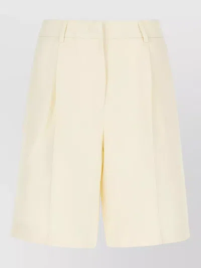 Pt Torino Viscose Blend Bermuda Shorts Pleated Waist In Neutral