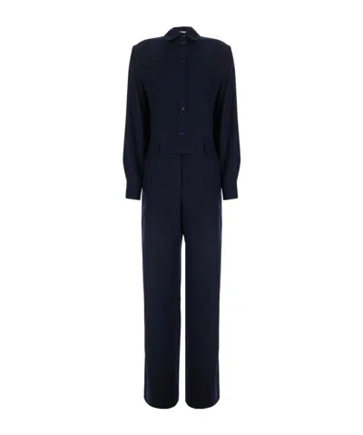 Pt Torino Button-up Long-sleeve Jumpsuit In Blue