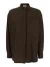 Pt Torino Brown Shirt With Classic Collar And Patch Pocket On The Chest In Cotton Woman In Brown