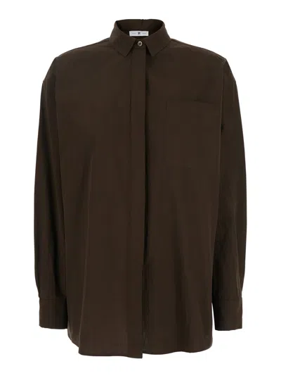 PT TORINO BROWN SHIRT WITH CLASSIC COLLAR AND PATCH POCKET ON THE CHEST IN COTTON WOMAN