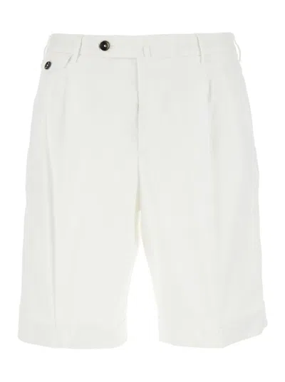 Pt Torino White Bermuda With Pence And Side Pocket With Flap In Linen And Cotton Blend Man