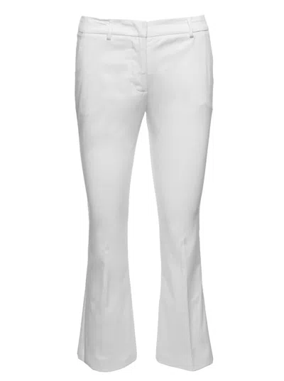 Pt Torino White Crop Flared Pants In Stretch Cotton Woman