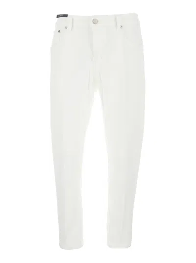 PT TORINO WHITE FIVE POCKET JEANS WITH LOGO PATCH ON THE BACK IN COTTON MAN