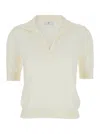 Pt Torino White Polo With V-neck And Short Sleeves In White