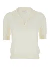 Pt Torino White Polo With V-neck And Short Sleeves In White