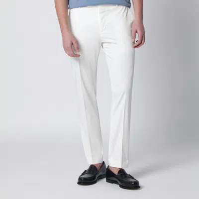 Pt Torino White Slim Fit Cotton Blend Trousers