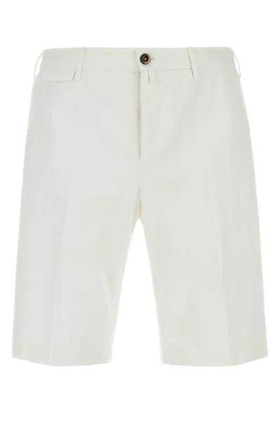 PT TORINO WHITE STRETCH COTTON BERMUDA SHORTS