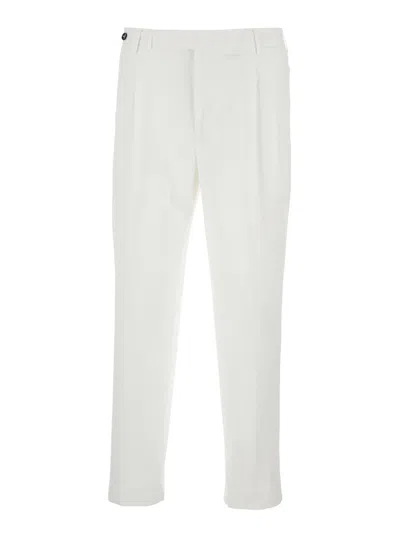 Pt Torino White Trousers With Belt Loops And Front Pleats In Cotton Man