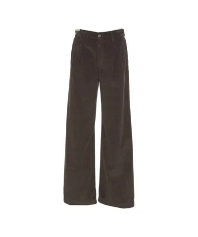 Pt Torino Wide-leg Corduroy Trousers With Mid-rise Waist And Soft Texture In Brown