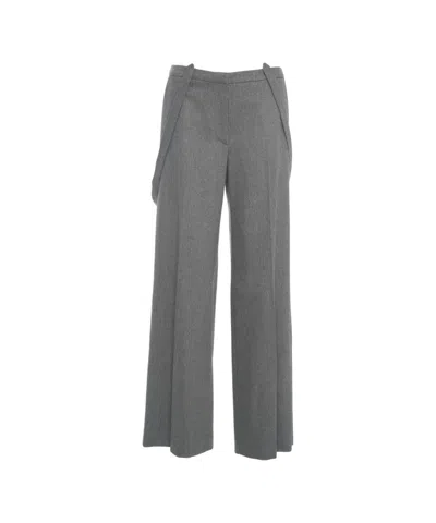 Pt Torino Wide-leg Trousers With Subtle Suspenders And High Waist In Gray