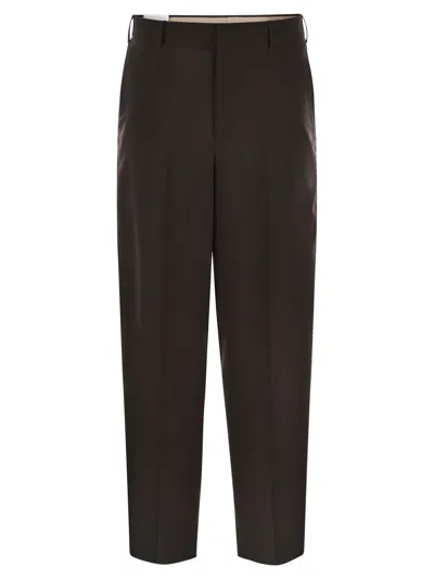 Pt Torino Wide Straight Leg Trousers In Virgin Wool In Brown