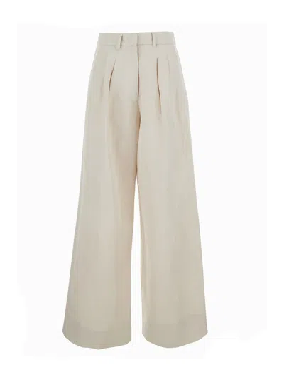 Pt Torino Wide-leg Linen-cotton Blend Trousers In White