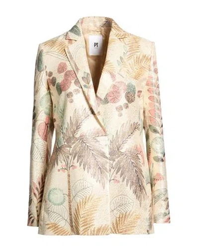 Pt Torino Woman Blazer Beige Size 4 Polyester, Cotton, Viscose, Metallic Fiber In Multi
