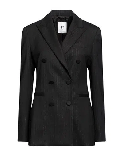 Pt Torino Woman Blazer Black Size 12 Virgin Wool, Viscose, Polyamide, Elastane