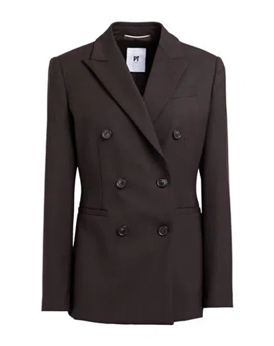 Pt Torino Woman Blazer Dark Brown Size 8 Virgin Wool, Elastane