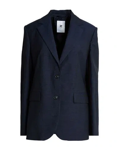Pt Torino Woman Blazer Midnight Blue Size 10 Virgin Wool, Linen