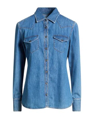 Pt Torino Woman Denim Shirt Blue Size 4 Cotton
