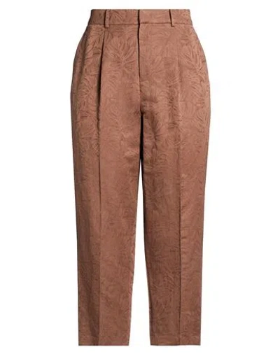 Pt Torino Woman Pants Brown Size 10 Linen, Cotton