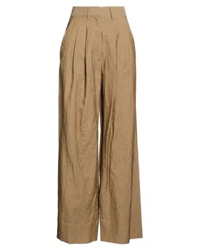 Pt Torino Woman Pants Khaki Size 10 Virgin Wool, Linen In Brown