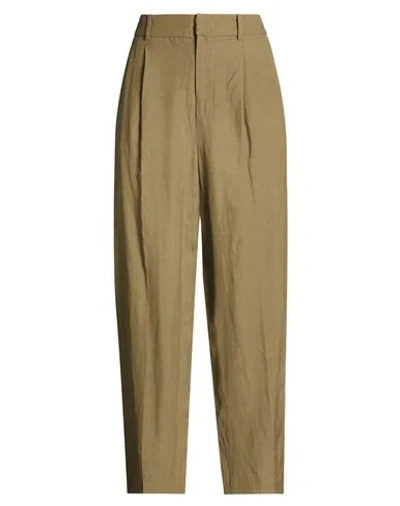 Pt Torino Woman Pants Military Green Size 8 Viscose, Linen In Brown