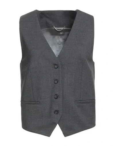 Pt Torino Woman Tailored Vest Charcoal Size 8 Virgin Wool, Elastane In Gray