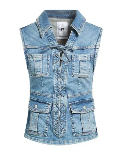 Pt Torino Woman Top Blue Size 4 Cotton, Elastane