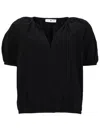 Pt Torino Black Solid V Neck Top In Multi