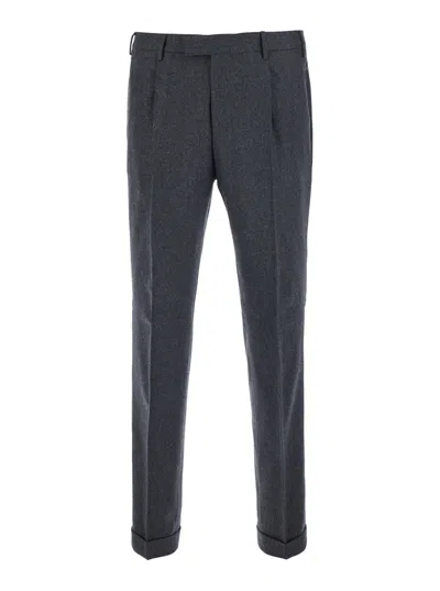 Pt Torino Wool Blend Pleated Front Trousers With Regular Fit And Straight Hem In Gray