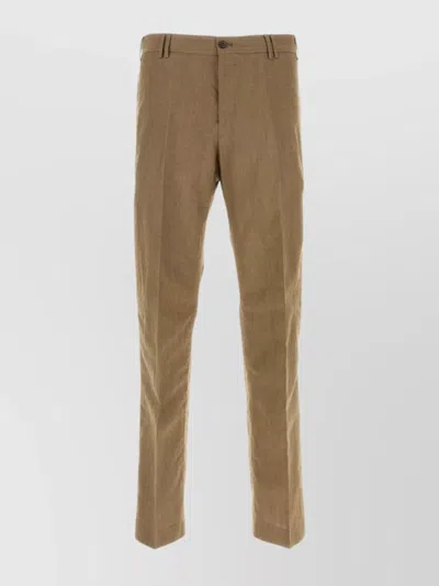 Pt Torino Wool Blend Trousers With Pockets And Belt Loops In Brown