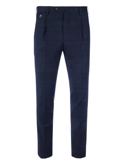 Pt Torino Wool Checked Trousers In Blue