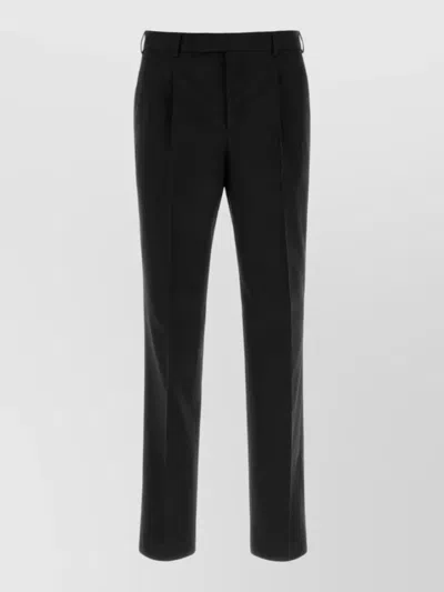 Pt Torino Wool Mid Rise Straight Leg Tailored Trousers In Black