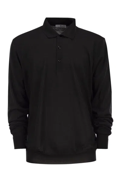 Pt Torino Long Sleeve Wool Polo Sweater In Black