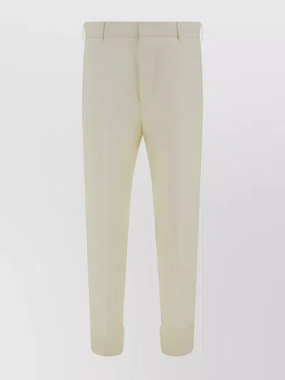 Pt Torino Wool Striped Pants Feather Detail In Neutral