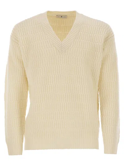 Pt Torino Wool Sweater With V Neck In White