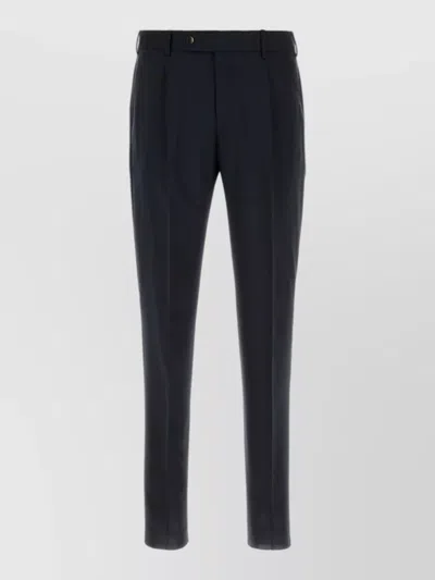 Pt Torino Wool Tailored Trousers Belt Loops Tapered Leg In Black