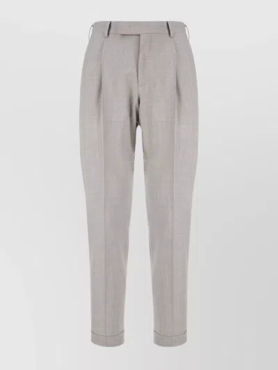Pt Torino Wool Trousers With Belt Loops And Cuffed Hem In Gray