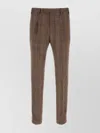 Pt Torino Wool Trousers With Embroidery And Pleats In Brown
