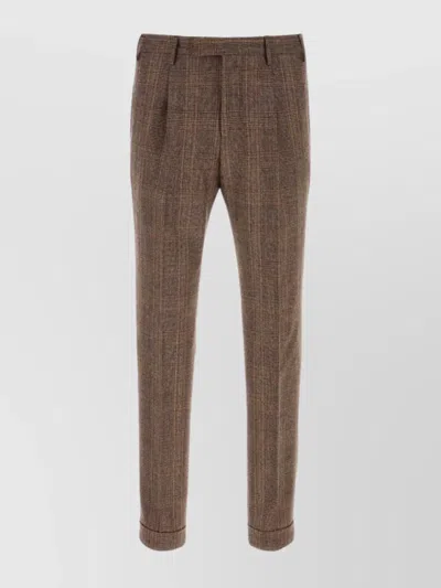 Pt Torino Wool Trousers With Embroidery And Pleats In Brown
