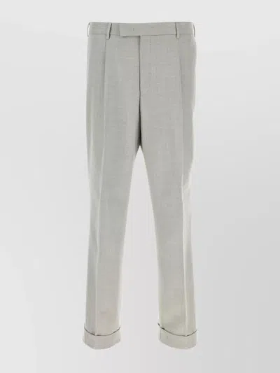 Pt Torino Wool Trousers With Pleated Front And Cuffed Hem In Grey
