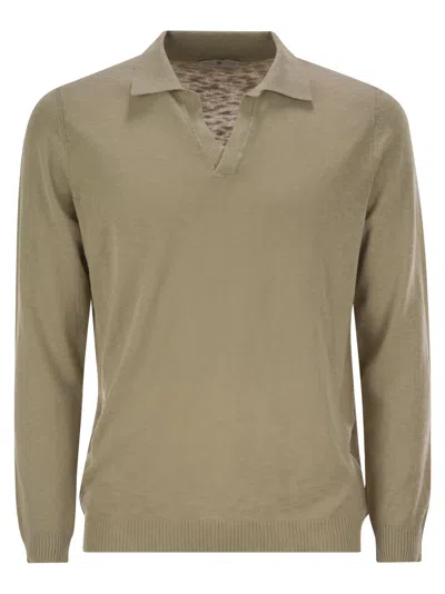 Pt Torino Long-sleeved Cotton Polo-colar T-shirt In Green