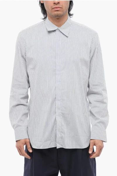 Pt01 Awning Striped Casual Shirt With Hidden Closure In Gray