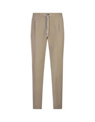 Pt01 Beige Linen Blend Soft Fit Trousers In Brown