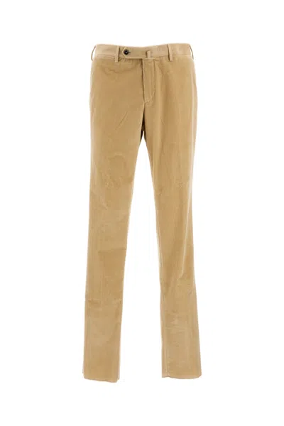 Pt01 Beige Slim Fit Corduroy Trousers With Front Zip Closure In Brown