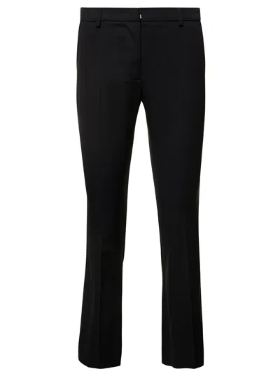 Pt01 Black Cropped Flared Jaine Trousers In Wool Woman In Nero