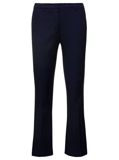 Pt01 Blue Cropped Flared Jaine Pants In Viscose Woman In Navy