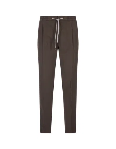 Pt01 Brown Linen Blend Soft Fit Trousers