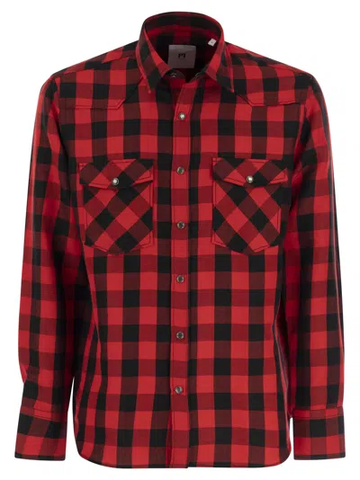 Pt01 Checked Shirt In Cotton And Linen Blend In Red